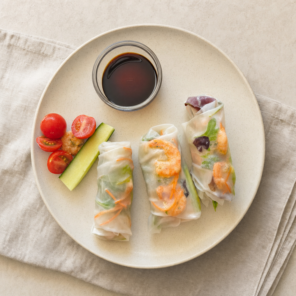 Rice paper roll met garnaal en groenten Rice paper roll met garnaal en groenten